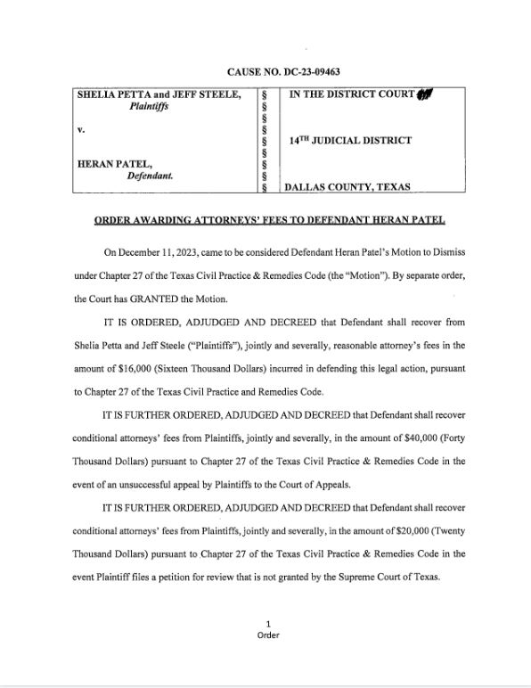 city of wilmer sue private citizen heran patel and lose and now owe him his attorneys fees